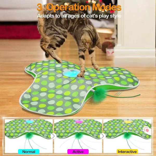 URRU Interactive Cat Toys for Indoor Cats,Hide and Seek Interactive Cat Toy with Real Mouse Squeaky & Moving Concealed Feathers,Touch Activated Cat Kitten Toy Exercise Toy for Indoor Bored Adult Cat