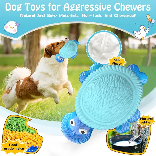 Tough Dog Chew Toys for Aggressive Chewers, Squeaky Indestructible Dog Toy for Large Dogs to Keep Them Busy for Small, Medium, Large Breed, Milk Flavor