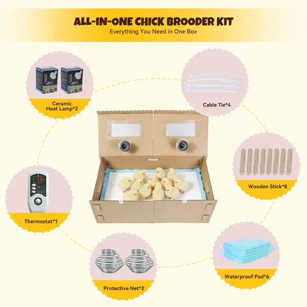 Large Chicken Brooder Box with Bulb Set and Thermometer - Brooder Box for Chicks Indoor Accommodates Up to 12 Chicks - Ideal for Chickens, Ducks, Quails, Hamsters, and Lizards
