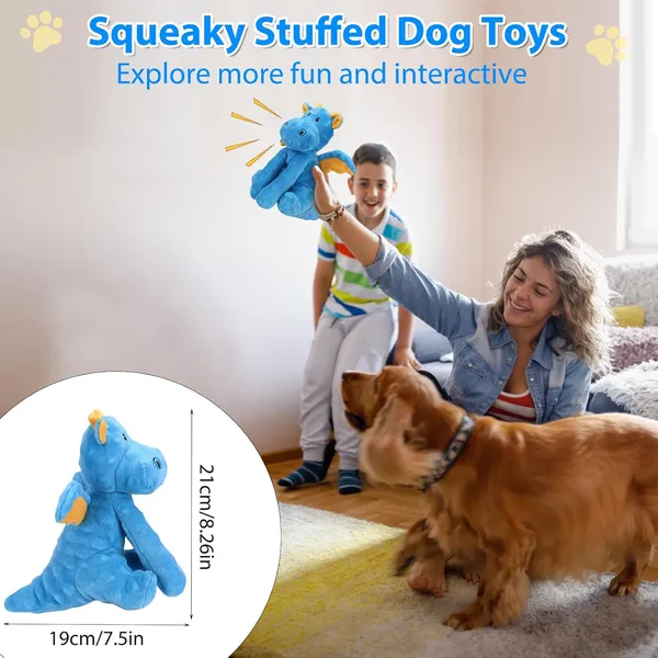 URRU Dog Toys Squeaky, Interactive Plush Dog Toy with Squeaker and Crinkle Paper, Suitable for Reducing Boredom and Anxiety, Cute Pet Toy for Small and Middle Dogs(Blue)