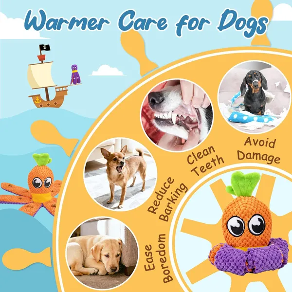 URRU Dog Toys for Aggressive Chewers,No Stuffing Dog Puzzle Toy,Dog Crinkle Toy to Keep Them Busy, Tug of War Puzzle Dog Toys,Durable Plush Dog Toys for Large Medium Small Breed-Octopus