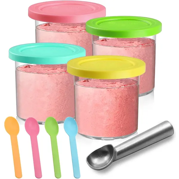 Containers Replacement for Ninja Creami Pints and Lids - 4 Pack, 16oz Cups Compatible with NC301 NC300 NC299AMZ Series Ice Cream Maker - Dishwasher Safe