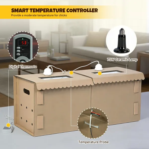 Large Chicken Brooder Box with Bulb Set and Thermometer - Brooder Box for Chicks Indoor Accommodates Up to 12 Chicks - Ideal for Chickens, Ducks, Quails, Hamsters, and Lizards