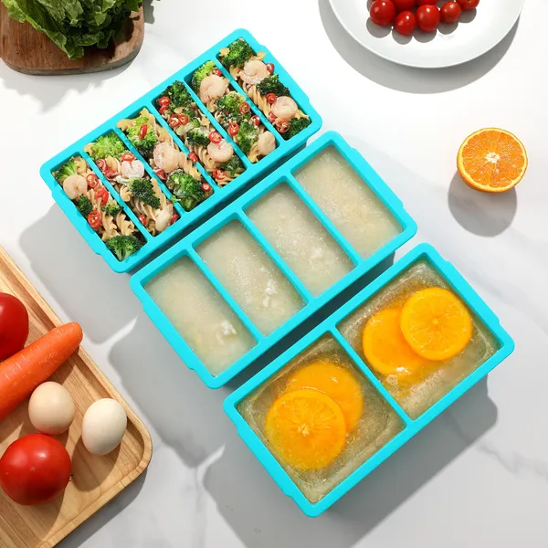 AsFrost 3Pack Silicone Freezer Trays with Lid,2 Large 2-Cup(500ml)&4 Medium 1-Cup(125ml)&6 Small 1/2-Cup(75ml) Soup Freezer Container Molds,Ice Cube Tray For Meal Prep&Freezing Soup,Stews,Sauces
