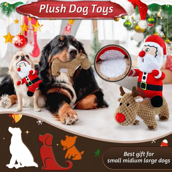 Christmas Dog Toys Large 2 Pack Squeaky Plush Stuffed Dog Toys for Large Dogs Tough Chew Big Dog Toys for Puppy Small Medium Large Breeds