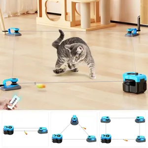Interactive Cat Toy for Indoor Cats, Cat Feather Toy Treadmill for Bored Kitten Puppy Play Chase Run Exercise, Auto/RC Control DIY Cat Mouse Hunting Toy-Sky Blue