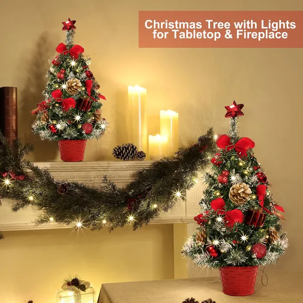 Jripae Tabletop Christmas Tree,16 inch Mini Artificial Pre-lit Christmas Tree with Battery Powered LED String Lights Christmas Decorations Indoor Xmas Office Home Decor