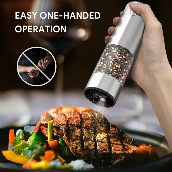 Electric Salt and Pepper Grinder Set USB Rechargeable with Adjustable Coarseness Stainless Steel Automatic Salt n Pepper Mill Grinders Refillable with light