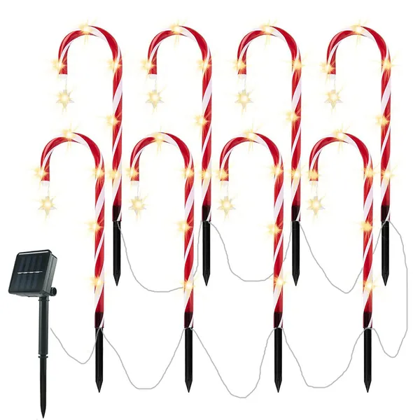 19" Christmas Candy Cane Lights, 8 Packs Christmas Pathway Marker Candy 8 Modes Solar Lights Walkway Outdoor Markers with Stakes for Garden Patio Christmas Decorations