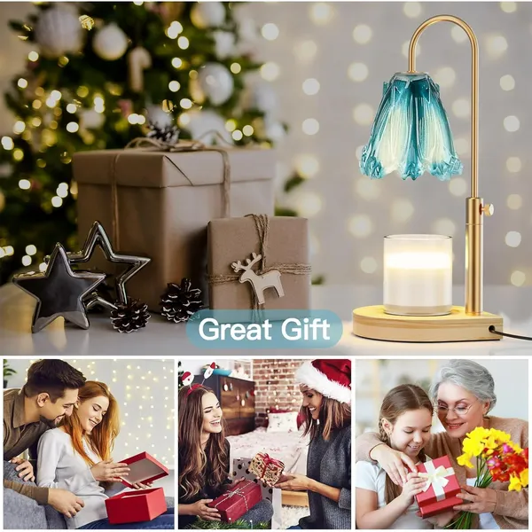 Candle Warmer Lamp with Timer & Adjustable Height & Dimmer, Electric Wax Candle Warmer for Jar Candles, 2 Bulbs, Candle Light Room Decor Gifts for Women (Green)