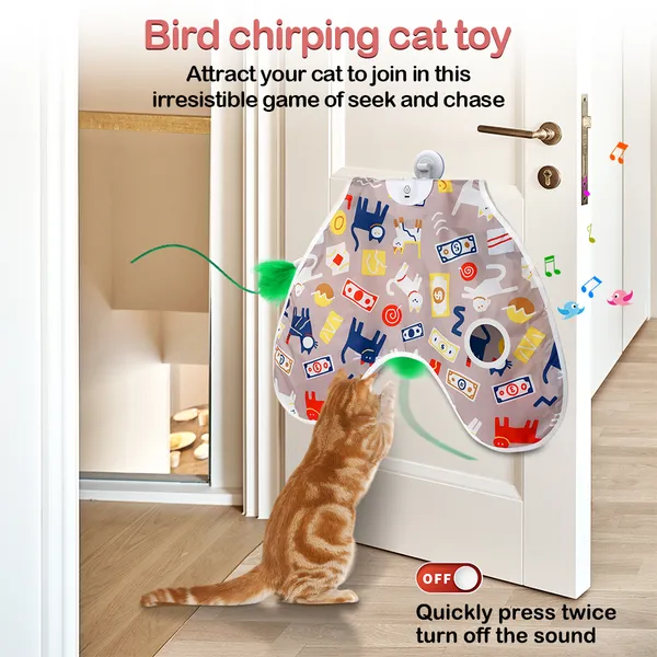 URRU Interactive Cat Toys for Indoor Cats,Moving Concealed Feathers,Real Mouse Squeaky,Touch Activated Cat Exercise Toys USB Rechargeable Self Play Toy for Cats and Kittens