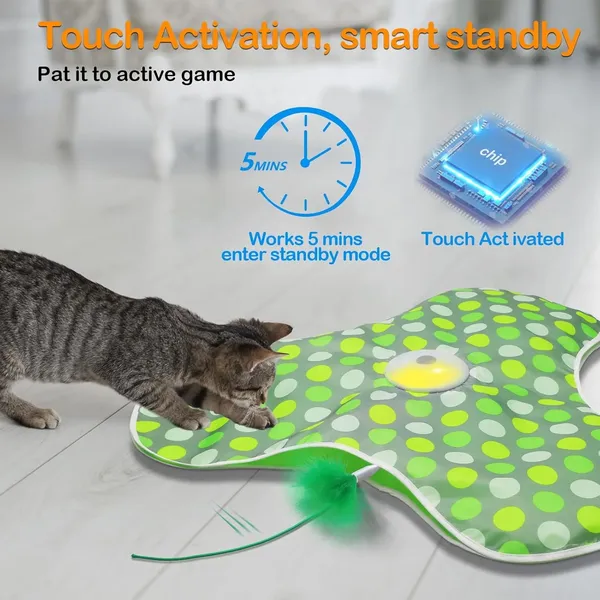 Interactive Cat Toys for Indoor Cats,Hide and Seek Interactive Cat Toy with Real Mouse Squeaky & Moving Concealed Feathers,Touch Activated Cat Kitten Toy Exercise Toy for Indoor Bored Adult Cat