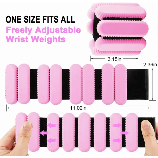 Pilates Wrist & Ankle Weights for Women, Wearable Strong Arm & Leg Weights Set of 2(1Lbs Each), Adjustable Ankle Weights for Walking, Yoga, Dance, Barre,Gym. pink