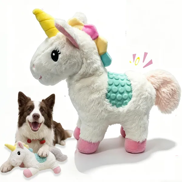 Pet Deluxe Plush Chew Toys for Large Dogs, Cute Unicorn Animal Squeaky Interactive Toys for Small Medium Large Dogs, Keep Them Busy, Big Pet Toys