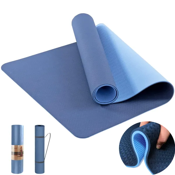 COCOBELA Yoga Mat 72 x 24'' Exercise Mats 8mm TPE Non-Slip Extra Thick High-Density Eco Friendly for Yoga Workout Pilates Yoga Mats for Women Men Blue
