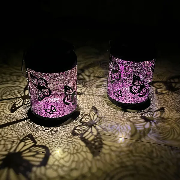 COCOBELA 2 Pack Butterfly Solar Lanterns Outdoor Hanging, Hollowed-Out Metal Waterproof LED Garden Decor Light for Patio Yard Pathway Lawn Front Porch, Christmas Thanksgiving Birthday Gifts for Women