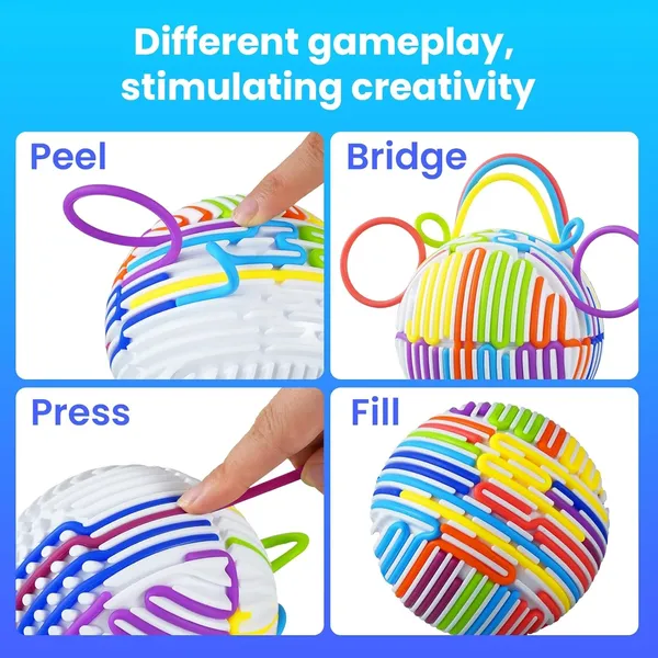 Upgraded 3D Sensory Activity Ball Board,Silicone Fidget Toy with 20 Strings for Kids 3+,Sensory Toys for Stress Relief Autism ADHD Calming Focus