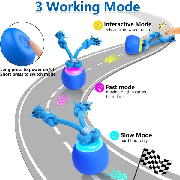 URRU Interactive Dog Toys Wicked Ball, Moving Dog Ball with Touch Activated, Squeaky Dog Toy, Active Rolling Ball for Small/Medium/Large Dogs, Dog Toys for Aggressive Chewers,Blue