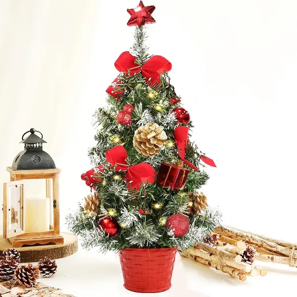 Tabletop Christmas Tree,16 inch Mini Artificial Pre-lit Christmas Tree with Battery Powered LED String Lights Christmas Decorations Indoor Xmas Office Home Decor