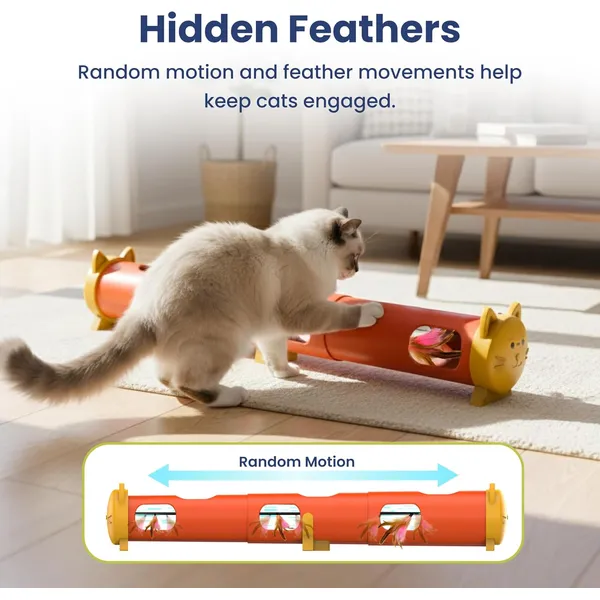 URRU Interactive Cat Toy for Indoor Cats,Electric Feather Teaser Cat Toys,Cat Tunnel Tube Toy,USB Rechargeable Self-Play Enrichment Toy for Bored Cats