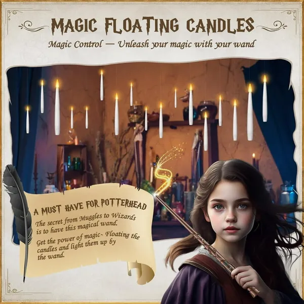COCOBELA Floating Candles with Wand Remote Timer - Magic LED Hanging Flameless Taper Candles Flickering Battery Operated for Birthday Theme Party Home Window Decor - White 12 Pack