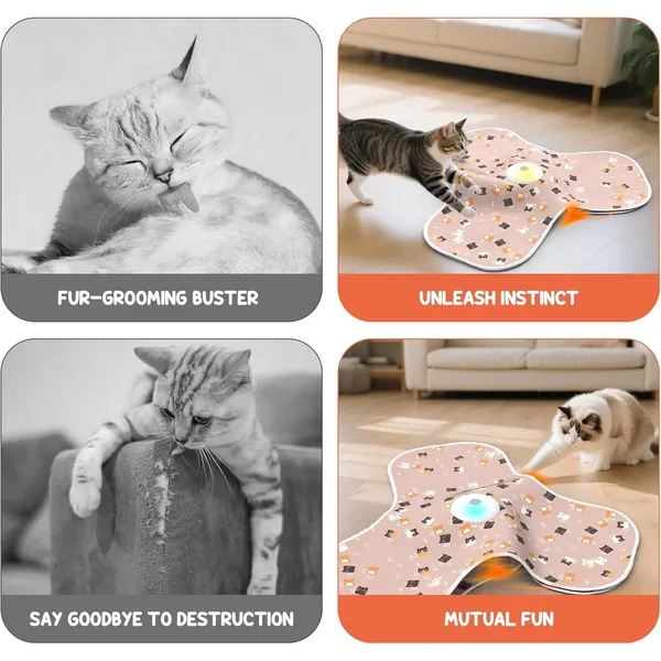 URRU Interactive Cat Toys for Indoor Cats‌,Automatic Rechargeable Hide and Seek Cat Toy with Mouse Sounds and Moving Concealed Feathers for Cats and Kittens Self Playing