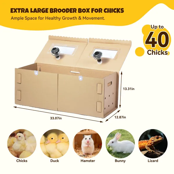 Large Chicken Brooder Box with Bulb Set and Thermometer - Brooder Box for Chicks Indoor Accommodates Up to 12 Chicks - Ideal for Chickens, Ducks, Quails, Hamsters, and Lizards