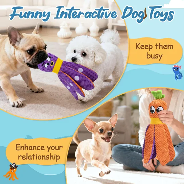 URRU Dog Toys for Aggressive Chewers,No Stuffing Dog Puzzle Toy,Dog Crinkle Toy to Keep Them Busy, Tug of War Puzzle Dog Toys,Durable Plush Dog Toys for Large Medium Small Breed-Octopus