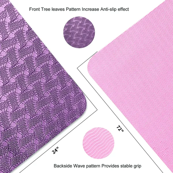 Yoga Mat 1/3 inch Exercise Mats 8mm TPE Non-Slip Extra Thick High-Density Eco Friendly for Yoga Workout Pilates Yoga Mats for Women Men, Pink