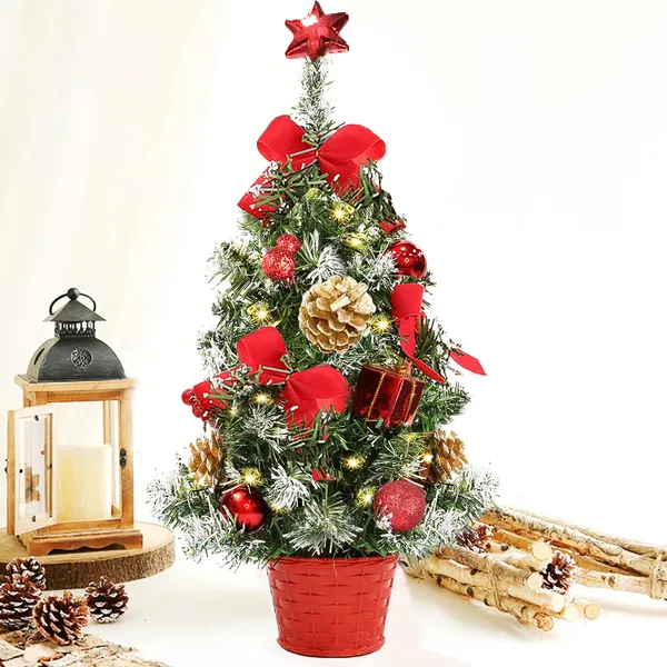 Jripae Tabletop Christmas Tree,16 inch Mini Artificial Pre-lit Christmas Tree with Battery Powered LED String Lights Christmas Decorations Indoor Xmas Office Home Decor