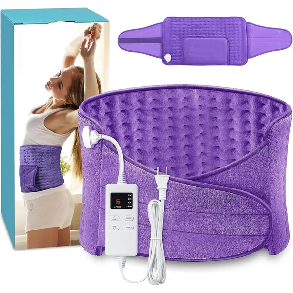 Heating Pad Back Pain Relief Electric Heating Pad for Period Cramps Lower Back Neck Shoulders Pain Relief 5-Hour Auto off 12x24 Heated Blankets + 20" Belt 3 Timer 5 Heat Level Wrap (Purple)