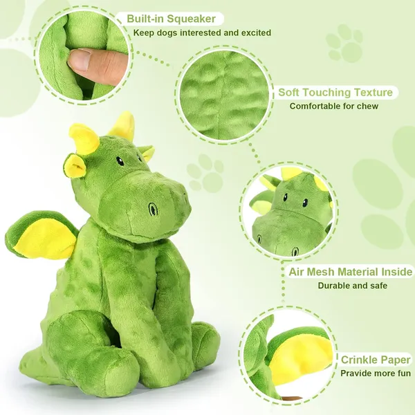 URRU Dog Toys Squeaky, Interactive Plush Dog Toy with Squeaker and Crinkle Paper, Suitable for Reducing Boredom and Anxiety, Cute Pet Toy for Small and Middle Dogs(Green)