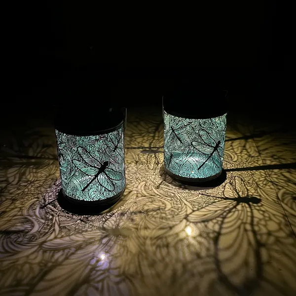 COCOBELA 2 Pack Solar Lanterns Outdoor Hanging Lantern Lights, Dragonfly Hollowed-Out Metal Decor Lantern, Waterproof LED Decorative Garden Light - Delicate Garden Decoration for Patio, Yard